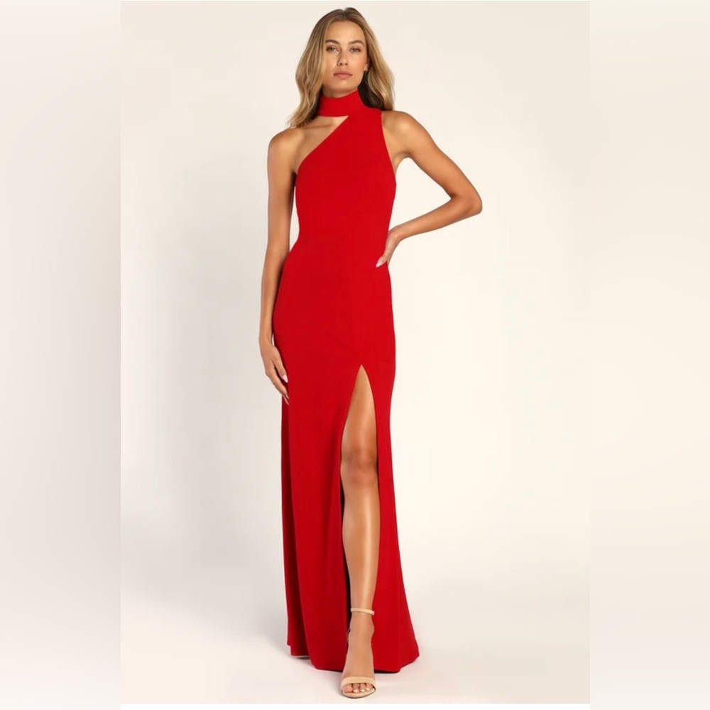 Lulu's Red One-Shoulder Slit Gown for Weddings